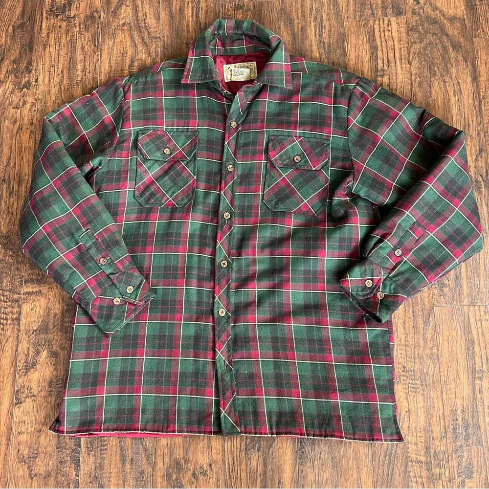 Vtg. H. Valentino Men’s Plaid Shirt Jacket Quilted Shacket Large Missing Button